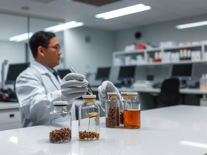 那森研发人员检查植物提取物样品